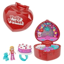 Polly Pocket Doll & Playset, Mattel 80th Anniversary Ring Box, Jewelry Box with Pet and Wearable Ring, Celebration Theme