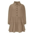 thumbnail image 7 of vdgthytj Women's Lapel Button Front Dress Long Sleeves Solid Color Mini Dress Tiered Ruffled Hem Short Dresses, 7 of 7