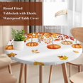 thumbnail image 4 of Thanksgiving Fall Pumpkins Round Tablecloth, Fitted Table Cover with Elastic for 45"-54" Round Tables, Orange Maple Leaf Autumn Table Cloth Outdoor Indoor Dinning Party Waterproof Tablecloths, 4 of 7