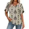 thumbnail image 4 of Twczz Womens Floral Shirts Short Sleeve- Casual V-Neck Loose Fit Summer Boho Tops Blouse Khaki Size S, 4 of 8