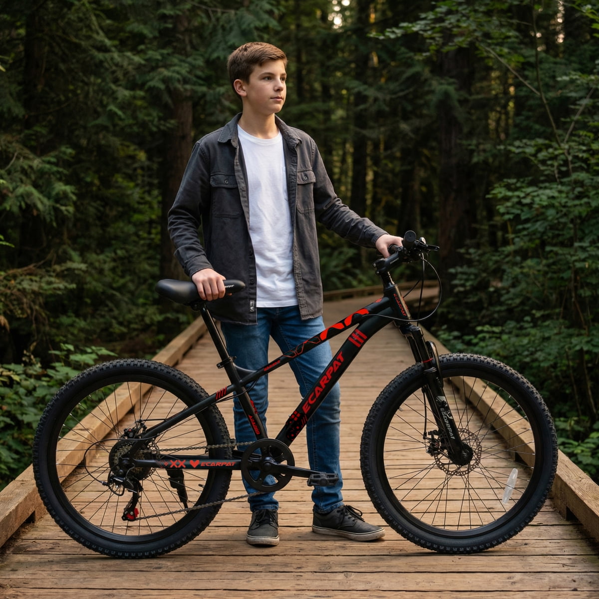 LuckyNote 24 Inch 21 Speed Mountain Bike, Adult Mountain Bicycle with Front Suspension Dual Disc Brakes Steel Frame Non-Slip Tires for Men Women Outdoor Cycling, Black and Red