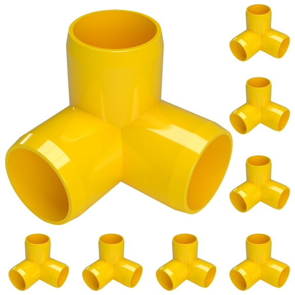 FORMUFIT 3/4” 3-Way Elbow Furniture Grade PVC Pipe Fittings, (1-1/16" Actual Socket ID), Yellow, 8-Pack