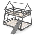 thumbnail image 1 of Costway Twin Over Queen Bunk Bed House Shaped Bed Frame with Climbing Nets and Ramp Gray, 1 of 10