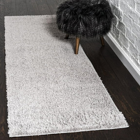 Unique Loom Studio Solid Shag Collection Area Rug - Sky (2' x 6' 9" Runner Light Gray/Gray)