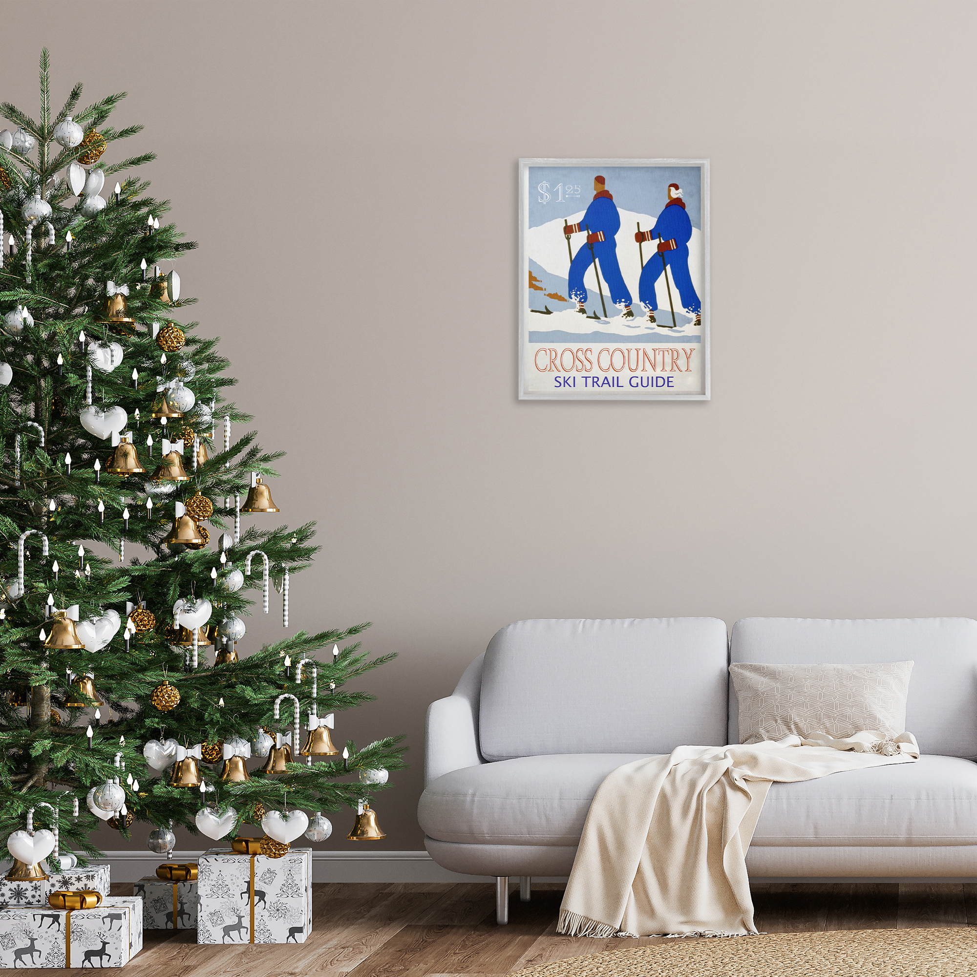 Stupell Industries Vintage Cross Country Ski Sports Painting Gray Framed Art Prints Wall Art, 24 x 30
