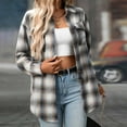 thumbnail image 5 of Dasayo Long Sleeve Womens Tops Loose Fit Casual Gray Plaid Collared Button-Up Shirts Women's Blouse L, 5 of 7