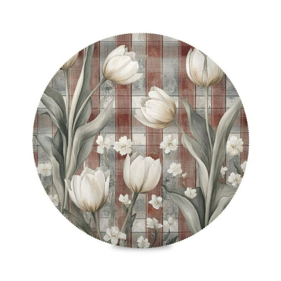 WOBOGO White Tulip Flowers Round Placemats Set of 1 Heat Resistant Washable Kitchen Table Decorations 15.4in