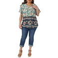 thumbnail image 2 of Agnes Orinda Women's Plus Size Boho Tops Floral Keyhole Neck Ruffle Short Sleeve Summer Casual Blouse 4X Beige, 2 of 6