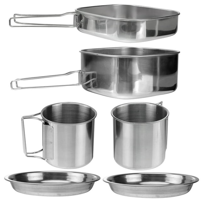 FESTFENDS Stainless Steel Picnic Set Outdoor Cookware Pot Frying Pan Plates Cups Foldable Handle