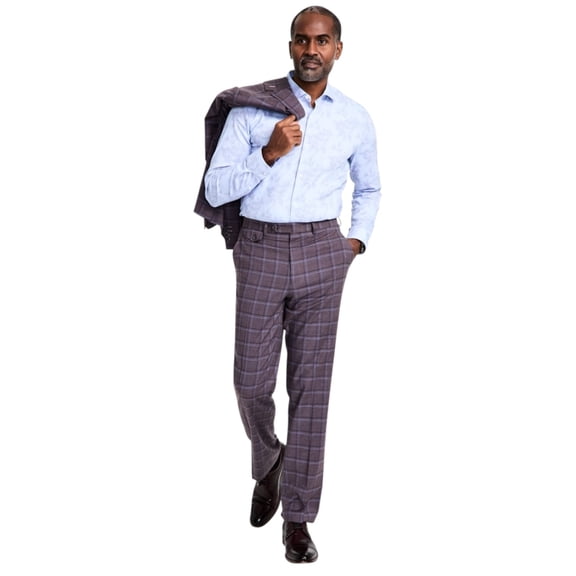 Tayion Mens Classic fit Dress Pants 44 / 32 Purple Plaid Stretch