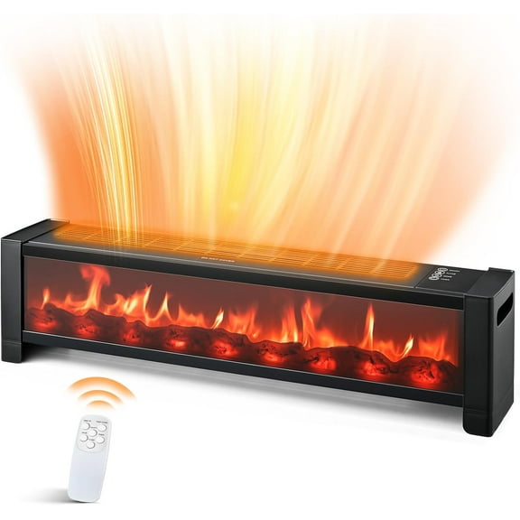33” Baseboard Heater, 1500W Electric Fireplace with Top Air Outlet, Remote & Adjustable Thermostat, 12H Timer, Overheat &Tip-Over Protection, Space Heater for Large Room Office Dry Clothes