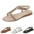 thumbnail image 4 of IUJSOY Womens T-Strap Rhinestone Gladiator Flat Sandals Summer Dressy Outdoor Beach Sandal, 4 of 8