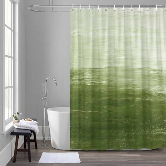 Abstract Ocean Shower Curtain for Bathroom Decor, Green Gradient Oil Painting Texture Waterproof Fabric Shower Curtain, 36"x78" Set with 12 Hooks