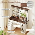 thumbnail image 3 of Spaco Farmhouse Style Vanity Desk, Sliding Barn Mirror, 3 Light Modes, 1 Cabinet & 6 Drawers & 9 Shelves, Charging Port, Rustic White, 3 of 7