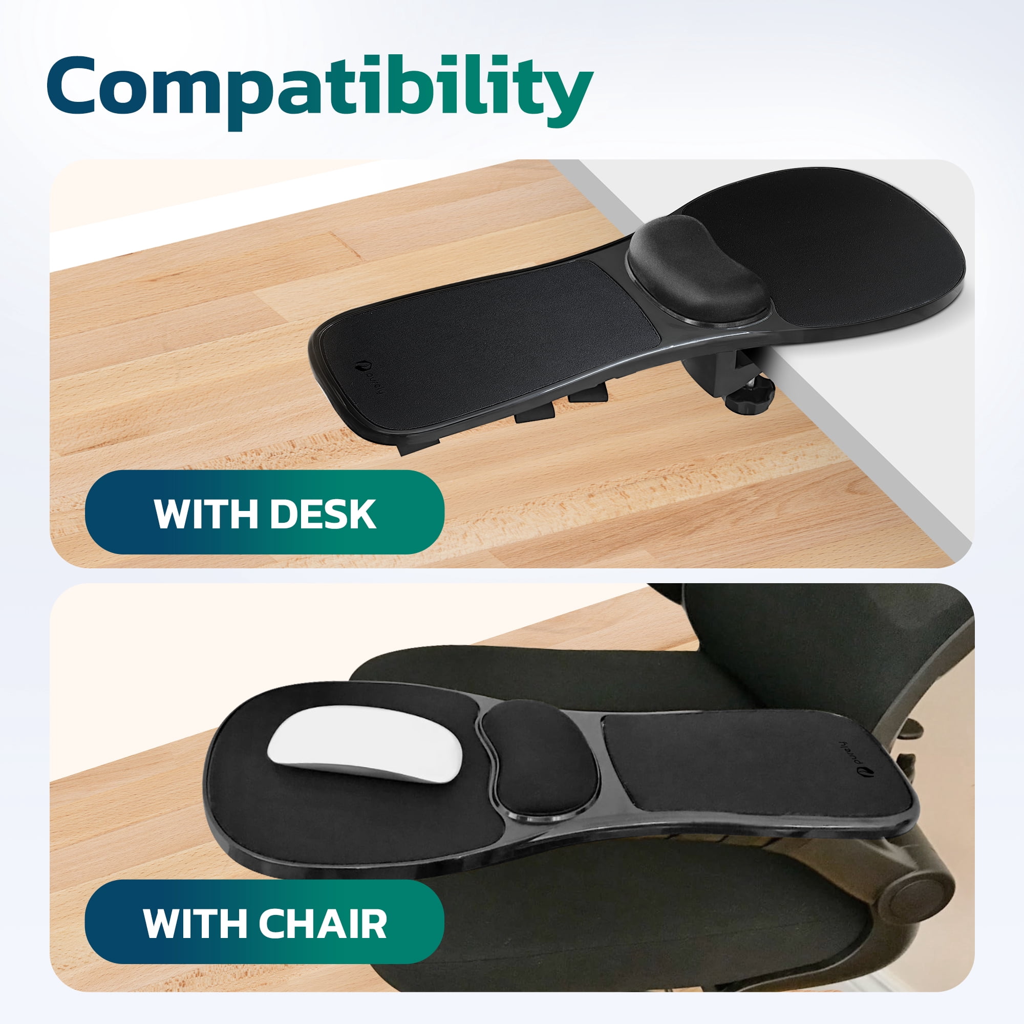 Purely 5920 Ergonomic Arm Rest Mouse Pad for Desk & Chair, 180° Adjustable Arm Wrist Support & Computer Desk Arm Extender, Suitable for Office and Home, Black