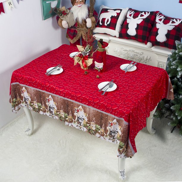 Christmas Tablecloth Polyester Table Cover Rectangle Tablecloth for Merry Christmas Holiday New Year Eve Party Decorations Supplies,60x72inch