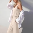 thumbnail image 5 of Yourumao Womens Summer Jumpsuits Spaghetti Strap One Piece Jumpsuit Sleeveless Scoop Neck Wide Leg Pants Rompers Solid Beach Vacation Overalls with Pocket, 5 of 7