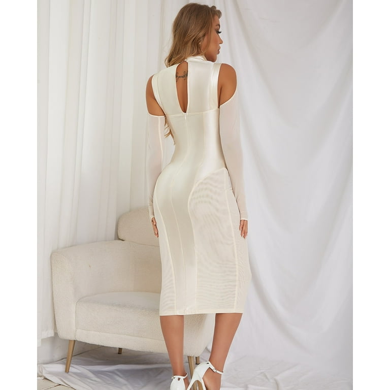 Dresses for Women 2022 Sexy Dresses Dresses Airy Tight Long Sleeve Banquet  Midi Dresses Net Splicing Hollow Sateen Long Dress