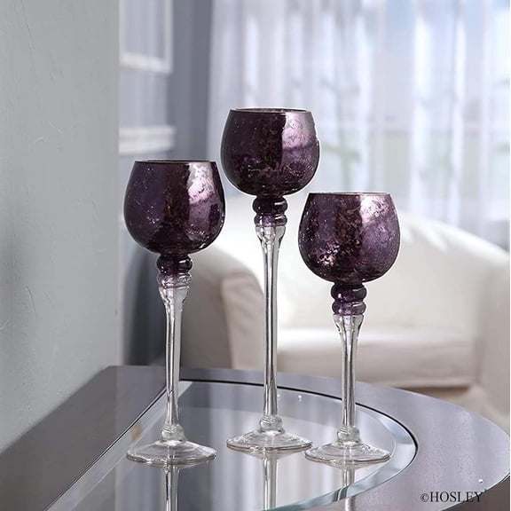 HOSLEY Crackle Glass Tealight Candle Holders, Set of 3