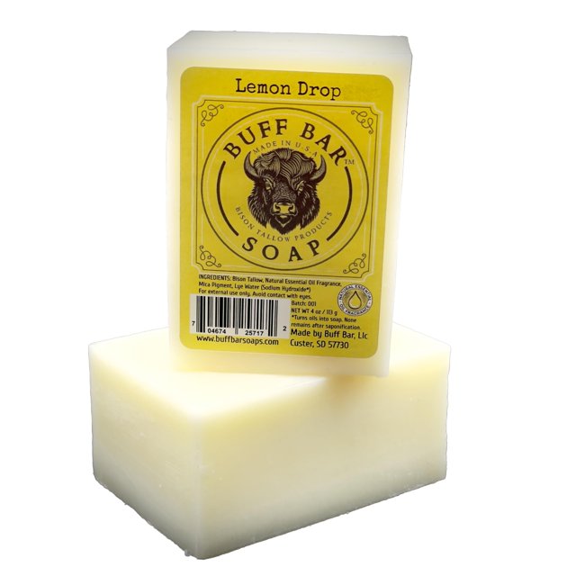 Big Crazy Buffalo Bison Tallow Buff Jabón Bar Lemon Drop (paquete de 2) - Aromas de limón naranja y hierba de limón - Limpia hidrata calma hidrata - Sin colorantes químicos ni conservantes