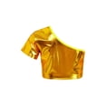 thumbnail image 2 of YUUMIN Kids Girls One Shoulder Crop Tank Hip Hop Dance Shirts Girls Shiny Metallic Top Rave Festival Gold 170, 2 of 7