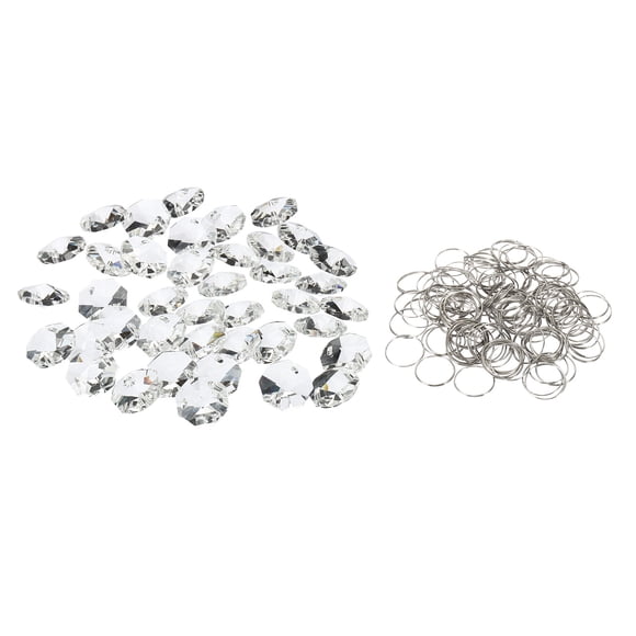 Uxcell Cuentas de Cristal K9 Octágono 2 Agujeros Colgantes con Anillo, 100 Paquete 16mm Prismas de Candelabro Cuentas Colgantes Transparentes
