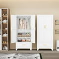 thumbnail image 3 of 71" Metal Armoire Wardrobe Closet Storage Cabinet with Hanging Rod,Metal Clothing Cabinet with 1 Drawer and Adjustable Shelf for Bedroom, Laundry Room(White), 3 of 7