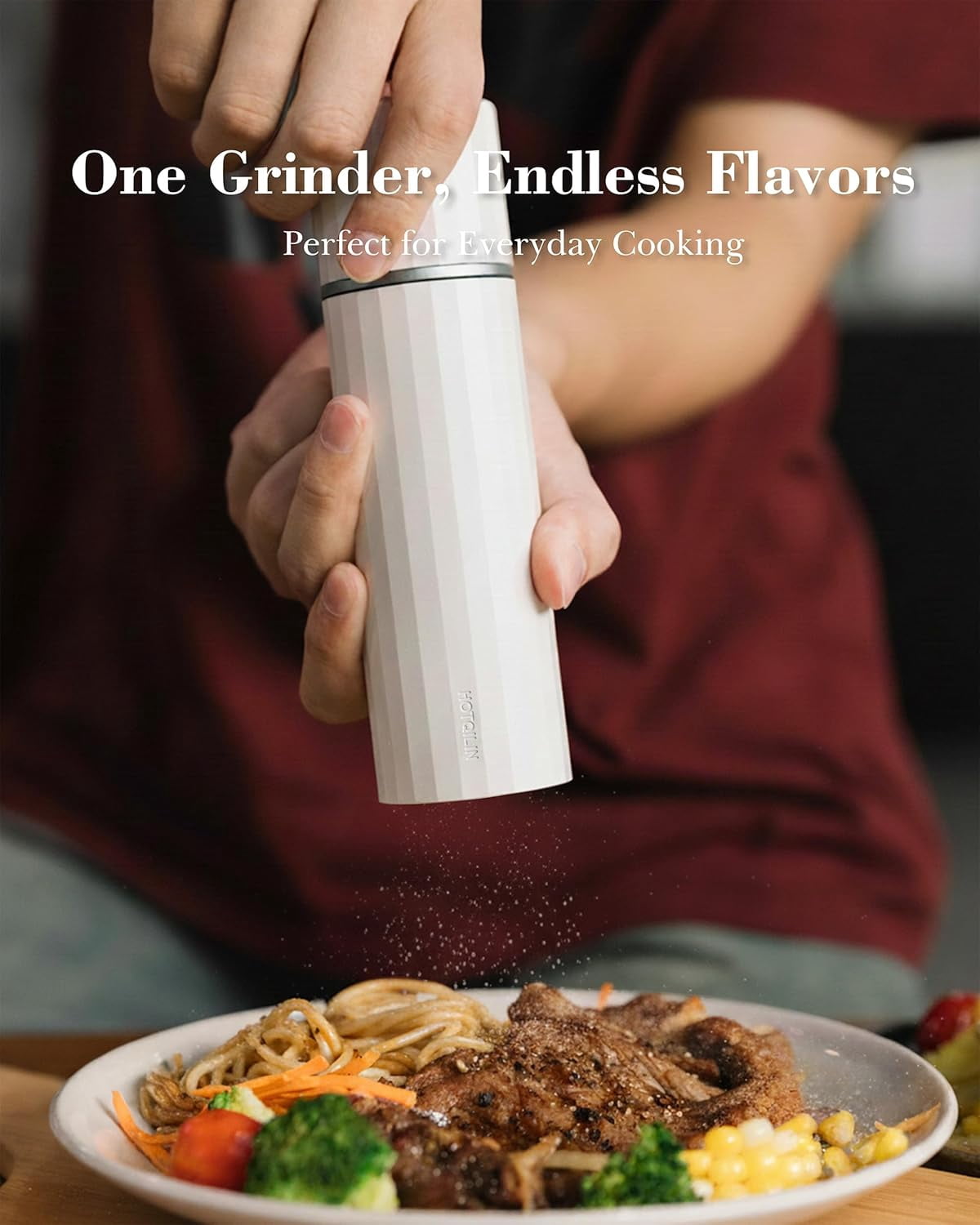 Salt Grinder Refillable – Manual Salt and Pepper Grinder with Titanium Alloy Core, 60+ Adjustable Settings | High Output, Easy to Clean, Durable Aluminum Body