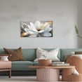 thumbnail image 2 of ZHONGYUTONG White Floral Canvas Wall Art Large Flower Gold Pictures Wall Decor Minimalist Lotus Paintings for Living Room Bedroom Decor Framed (18.00" x 36.00"), 2 of 5