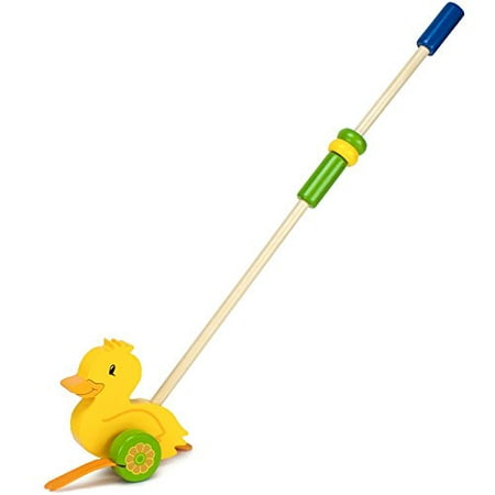 Imagination Generation Push-n-Pull Waddling Duckling with Rubber Feet | Wooden Walking