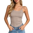 thumbnail image 3 of Gyexs Ribbed Tank Tops for Women Built in Bra Camisole Spaghetti Strap Activewear Summer Top Brown Size L, 3 of 6