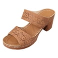 thumbnail image 5 of Rokment Womens Platform Chunky Block High Heels Dress Slides Sandals Boho Beach Summer Casual Leather Fish Mouth Open Toe Slip on Heeled Slippers for Ladies 2026 Khaki Size 9.5, 5 of 7