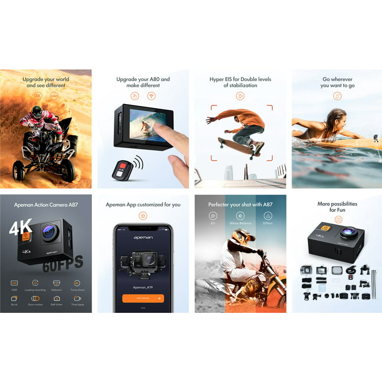 Action Cam 4K Underwater Camera 20MP 50FPS Wi-Fi 40M with IPS Touch Screen  2 Inch Ultra HD 170° Wide Angle Remote Control 2 Rechargeable Batteries  Accessory Set: : Electronics & Photo