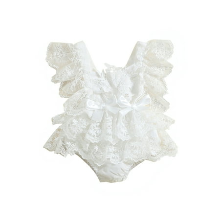 

Newborn Baby Girl Rompers Dress Floral Lace Ruffles Flying Sleeves Bodysuits