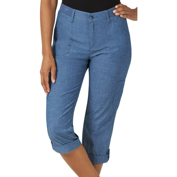 Lee Lee Womens Solid Knit Waist FlexToGo Cargo Capris