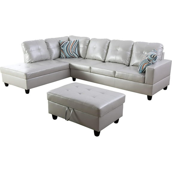 Maykoosh Mediterranean Mastery Furniture L Shape Sectional Sofa Sets With Removable Ottomans And Waist Pillows For Living Room, Powder