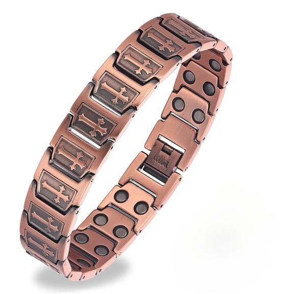 Wollet Copper Magnetic Bracelet Ring Set for Men, Adjustable Cross，99.99% Pure Copper Jewelry Gift for Dad
