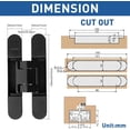 thumbnail image 2 of 6inch Hidden Door Hinges Invisible Hinges Concealed Hinges Zinc Alloy 180 Degree Swing Hinge 3 Way Adjustable Butt Hinge 6 x 2.5 x 1 inch Black (2 Pack), 2 of 3