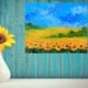 thumbnail image 1 of Arte de la pared de la lona para la decoración de la pintura del paisaje de la flor del girasol de la habitación Afortunado Sencillez, 1 of 3