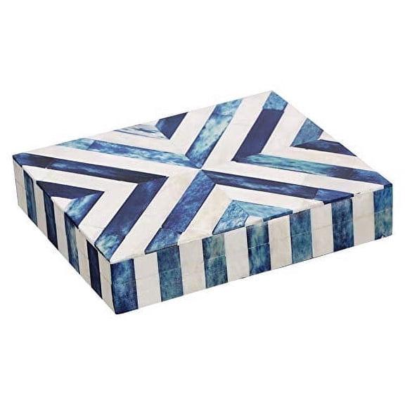 Handicrafts Home Blue Chevron Bone Inlay Decorative Box 8x5 – Small Jewelry Organizer with Lid, Boho Storage & Unique Coffee Table Décor