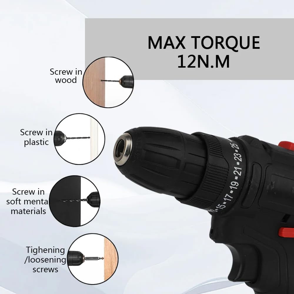 Tool set with 18v cordless drill (2 battery), 126 pieces professional home tool combo Kit. Cordless power Drill and Toolbox set for Household, Homeowners, office, garden, house repair and maintenance