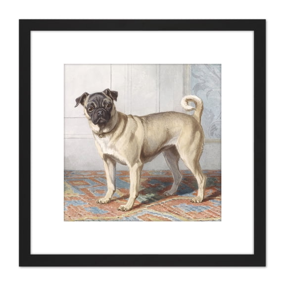 Cunaeus Portrait Edwin Vom Rath's Pug Dog Painting 8X8 Inch Square Wooden Framed Wall Art Print Picture with Mount