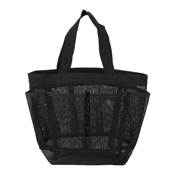 Bolsa de playa multibolsillos, bolsa de malla para guardar artículos de aseo de viaje (negra)