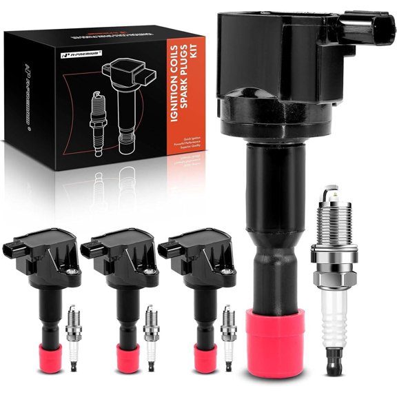 A-Premium Set of 4 Ignition Coil Pack and Iridium Spark Plugs Compatible with Honda Fit 2007-2008 1.5L, Replace# 30520-PWC-003, NGK94279