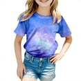 thumbnail image 4 of Toddler T Shirts Galaxy Print Glitter Blouse Starry Sky Summer Shirts Round Neck Short Sleeve Girls' Tops, Tees Purple 10 Years-11 Years, 4 of 4