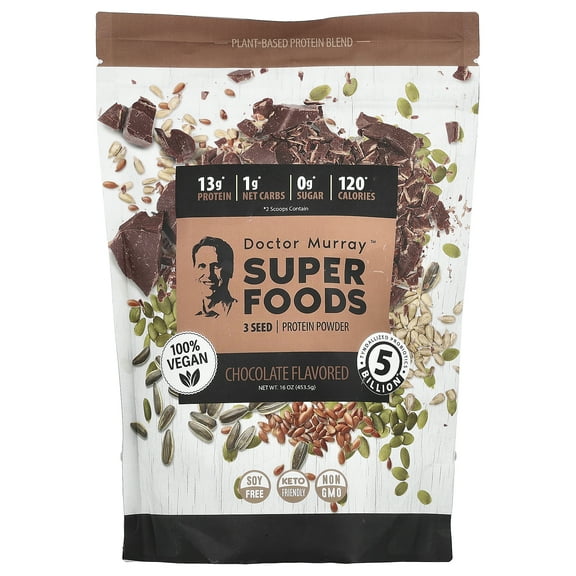 Dr. Murray's Super Foods, 3 Seed Protein Powder, Pumpkin   Flax   Sunflower, Chocolate, 16 oz (453.5 g)