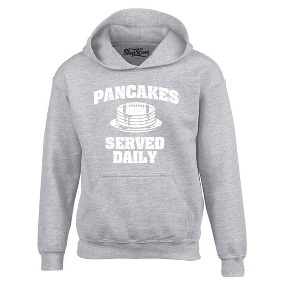 Shop4Ever Men's Distressed Pancakes Served Daily Funny Football Hooded Sweatshirt Hoodie XXX-Large Sports Grey