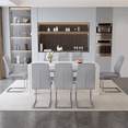 thumbnail image 5 of ExtraLco Dining Table Set for 8, White Marble MDF Table with 8 Light Gray PU Chairs for Dining Room, 5 of 10
