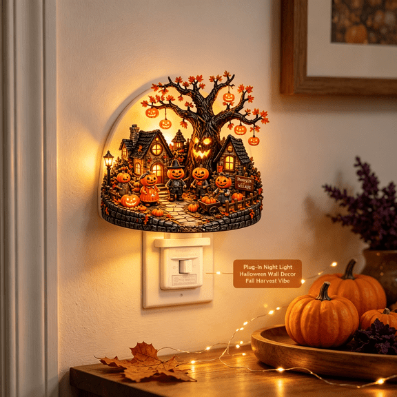 Halloween Tree House Night Light, Spooky Ghost Pumpkin Wall Lamp, Plug In Nightlight, Soft Warm Glow, Halloween Home Decor, Bedroom Corridor Lighting, Holiday Gift D
