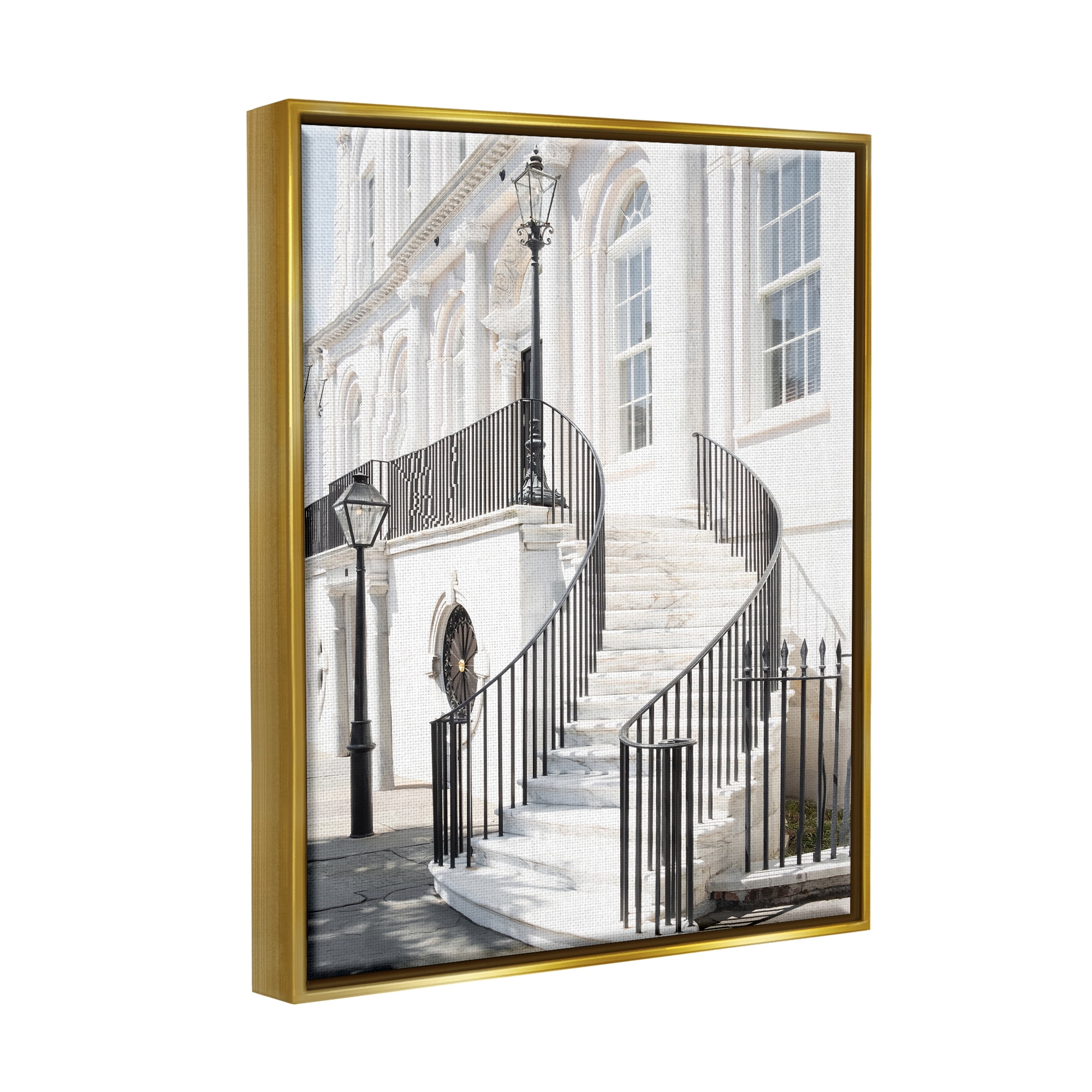 Stupell Industries White Staircase Architecture Travel & Places Painting Gold Floater Framed Canvas Art Print Wall Art, 17 x 21